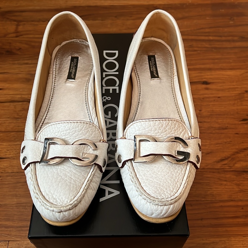Dolce & Gabbana White Leather Driving Loafers 39.5